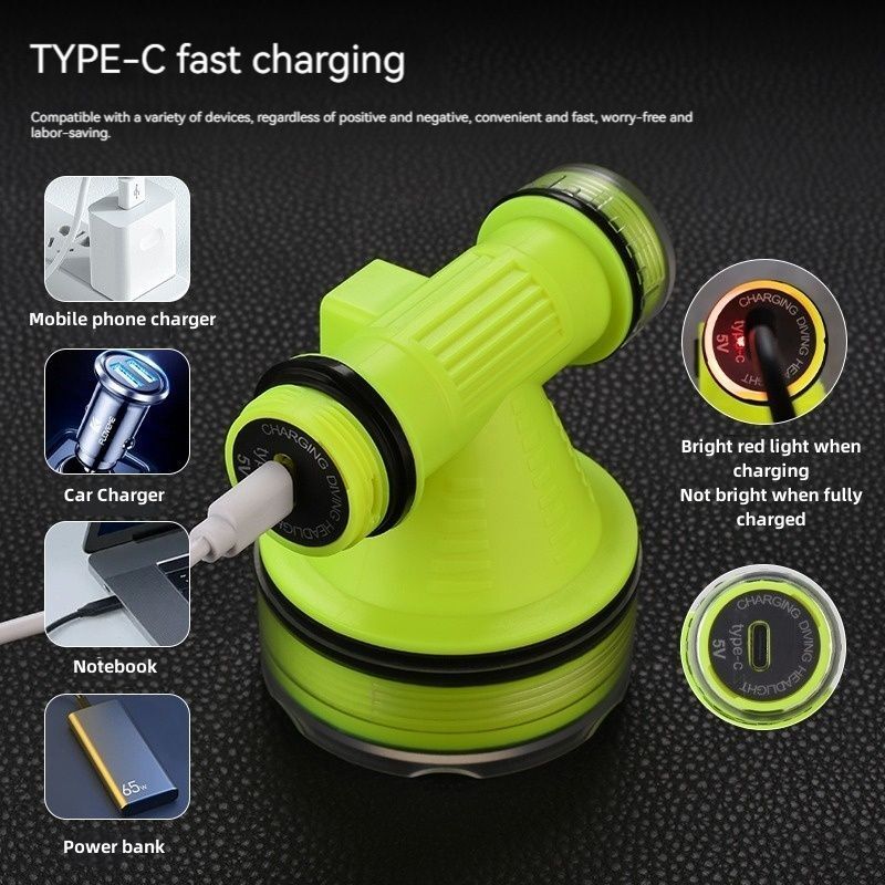 Super Bright 100m Diving Headlight Flashlight Rechargeabl Led High Power Torch