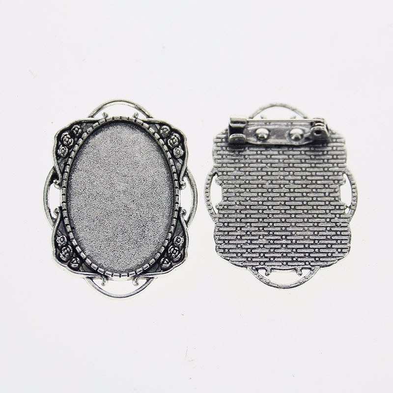 3pcs Tibetan silver color oval 20x30mm cabochon settings brooch design XA089