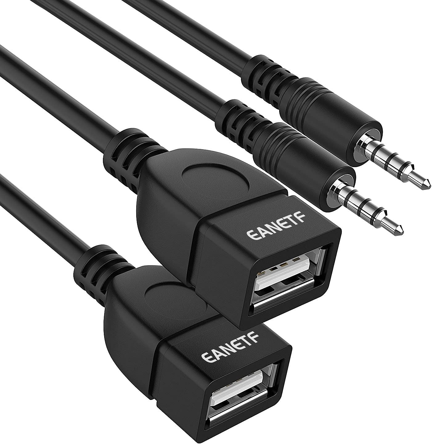 USB to Aux Audio Adapter, 2PCS 3.5mm Male Female for Playing black