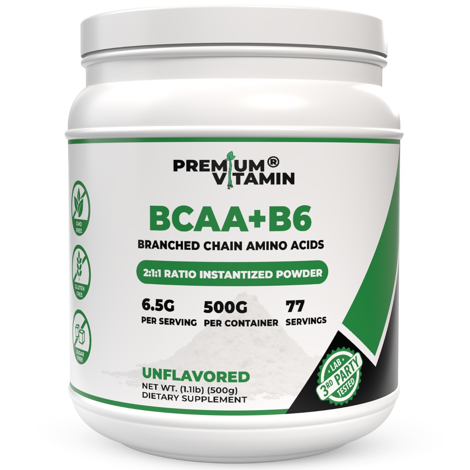 BCAA Amino Acids + B6 Supplement Powder | Unflavored | 77 Servings