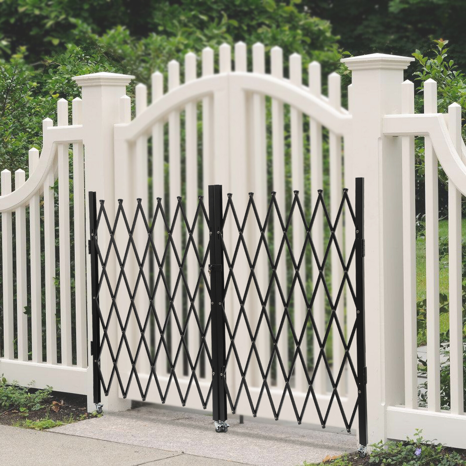 Double Folding Security Gate 1.6 × 3 m Black Lockable Expandable With Wheels