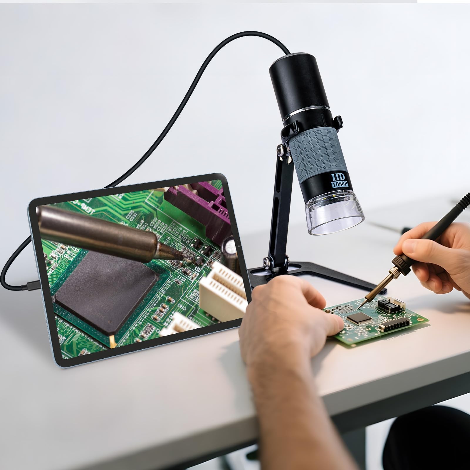 1080P USB Microscope with Metal Stand, 50X-1000X Handheld Digital Microscope ...