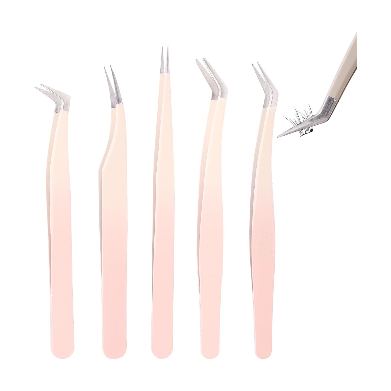 Eyelash Extension Tweezers Set 5PCS Straight Curved Lash Tools