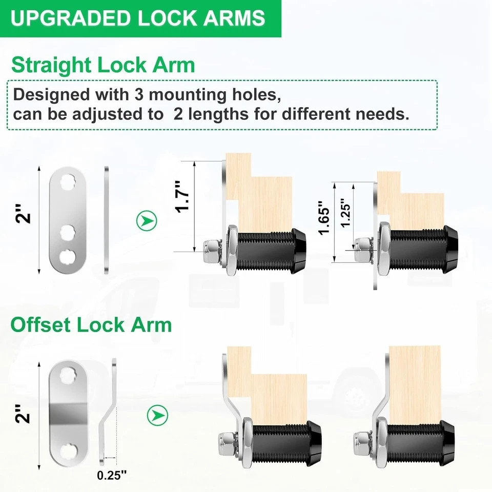 2 Pack Keyed Alike RV Storage Locks with Keys for Cabinets and Tool Boxes