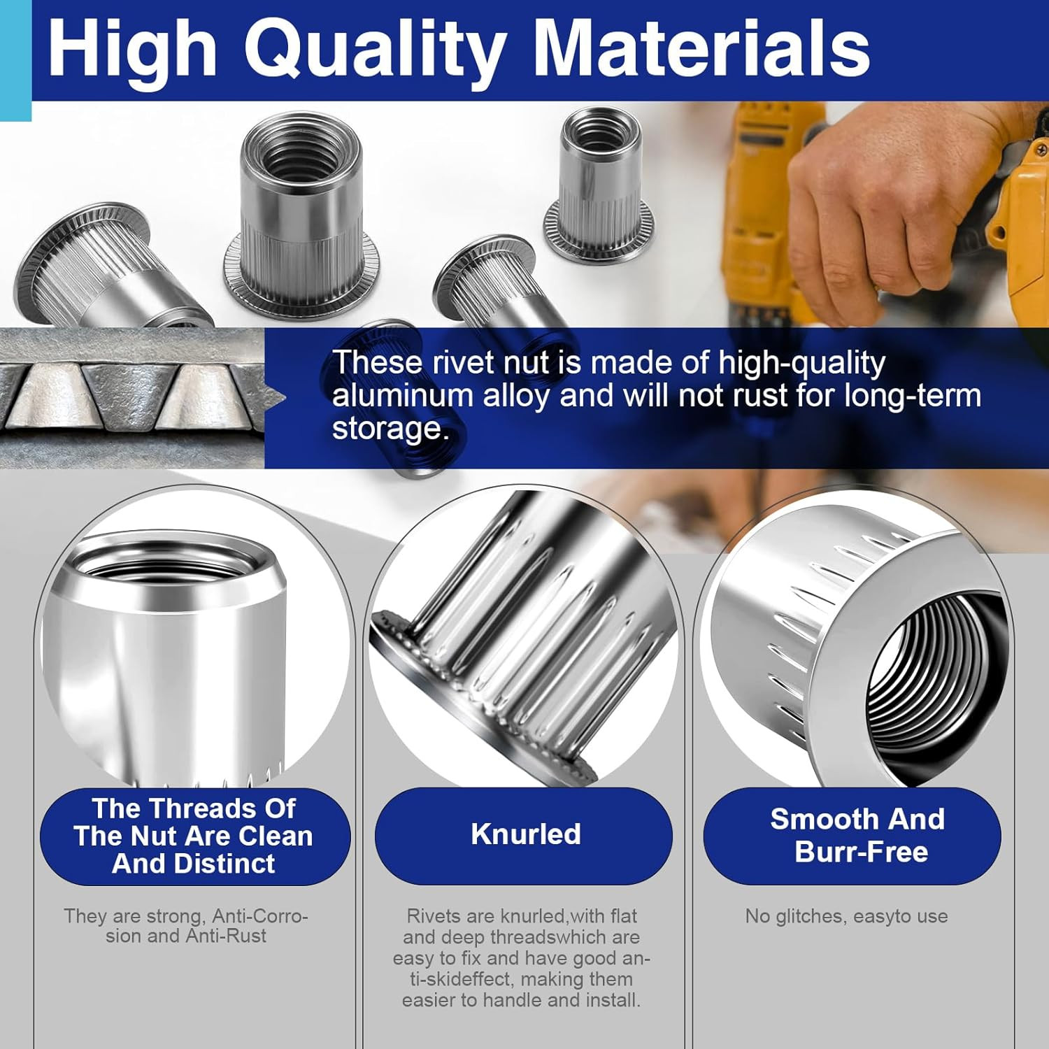 1/4-20 Aluminum Rivet Nuts, Threaded Inserts Rivnuts UNC Nutsert 28 Pcs