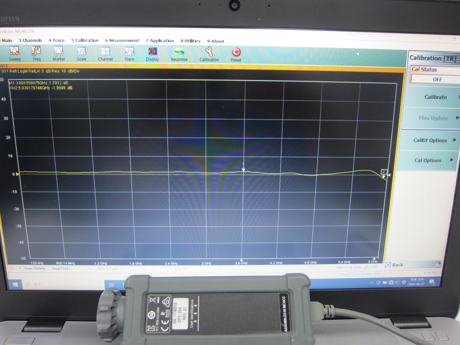 Anritsu 1-PORT USB ShockLine Network Analyzer MS46121B,Opt006, 6GHz, 1748919