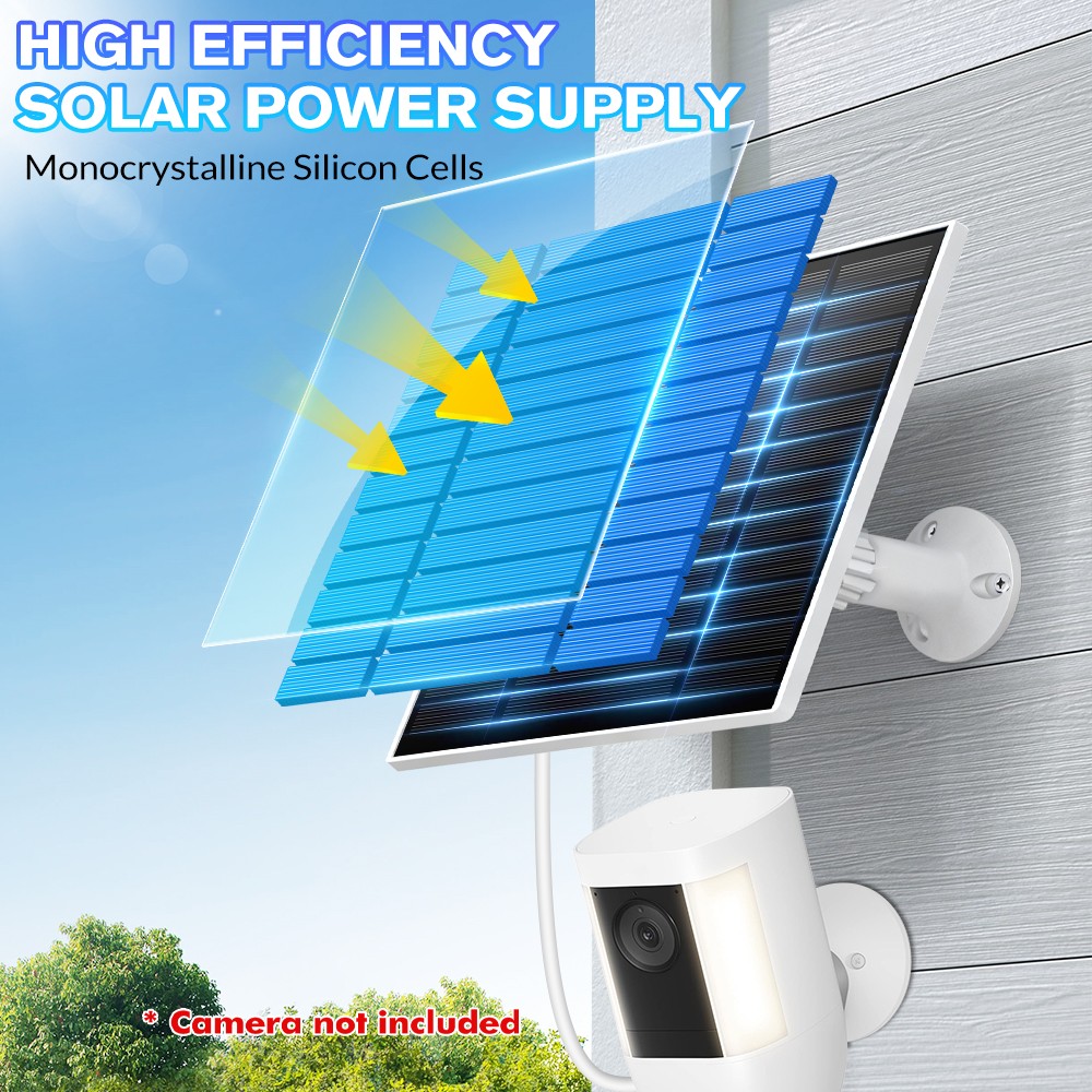 Solar Panel for Security Camera, 10W Solar Charger with Micro USB & Type-C Port