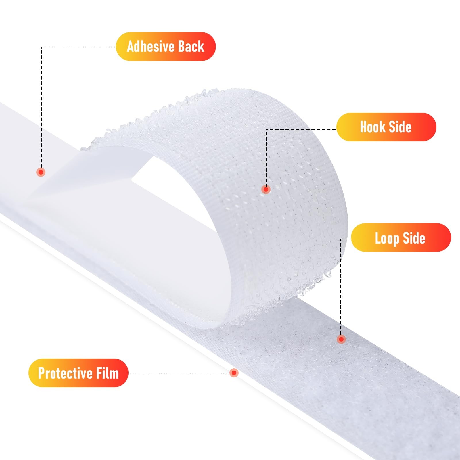 32Ft *1 Inch Hook and Loop Tape with Adhesive Back,White