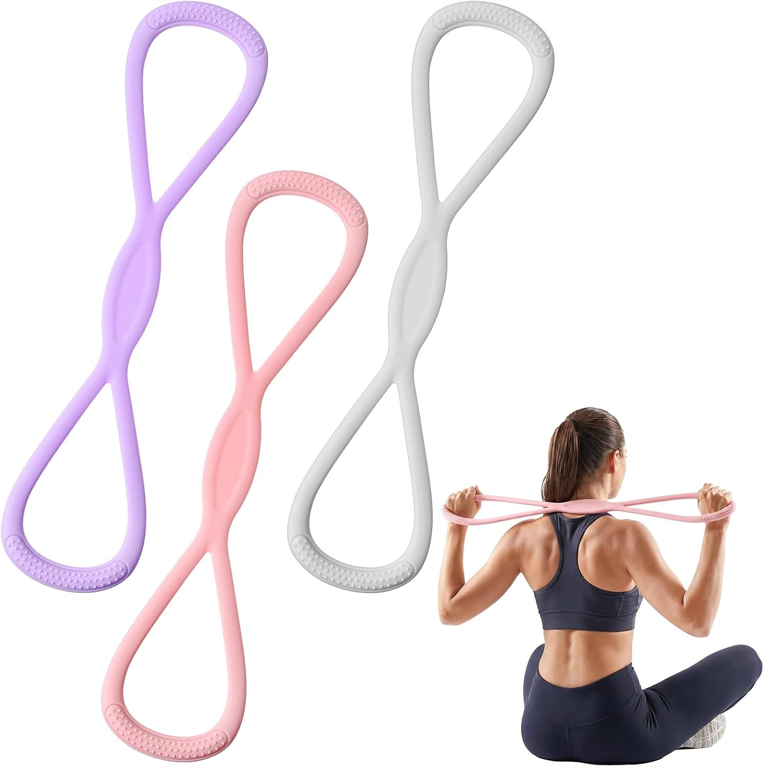 3 Pack 8 Resistance Bands Set, Elastic Exercise Bands with Non-Slip Handles for