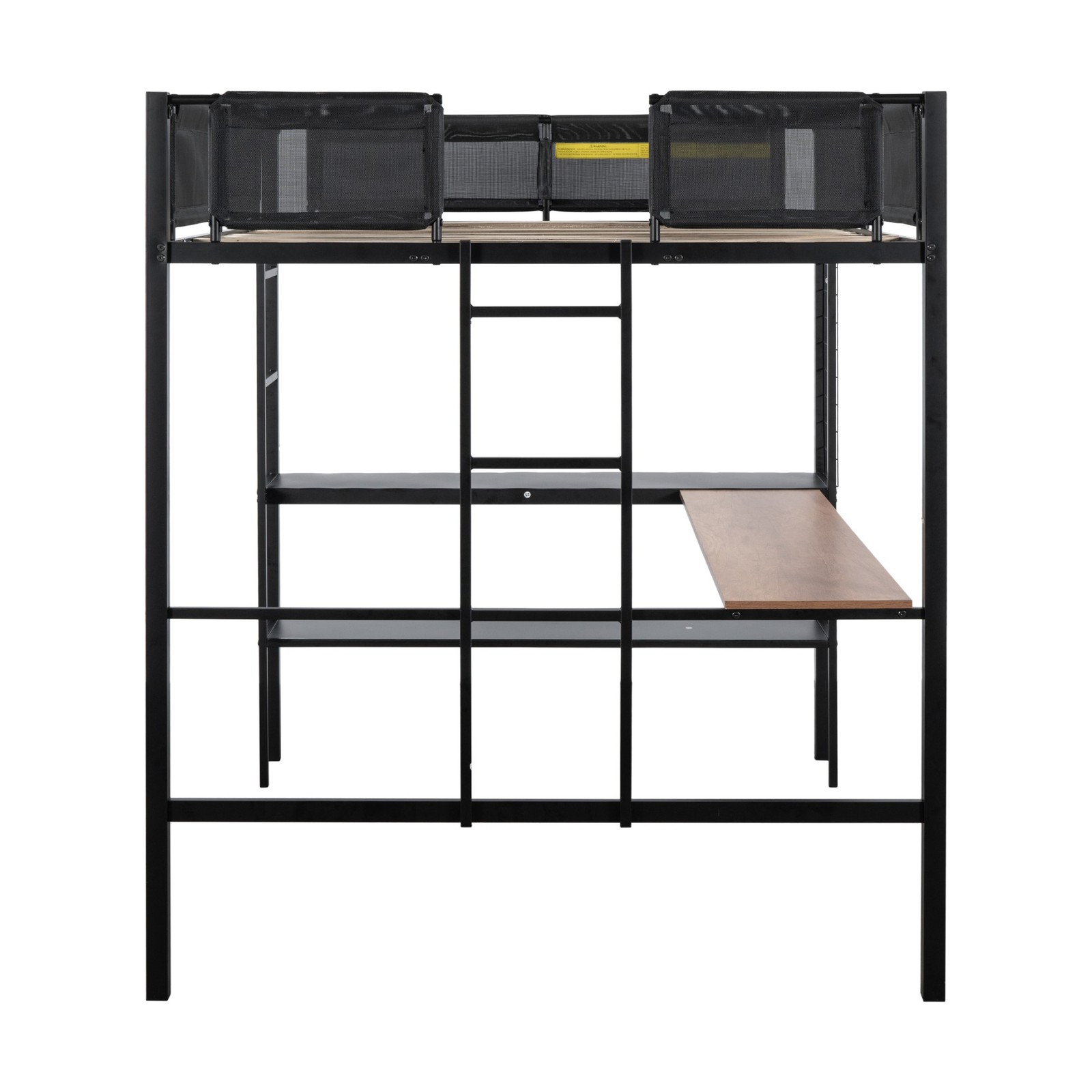 Full Size Metal Loft Bed - Built-in Desk, Noise-Free Wood Slats
