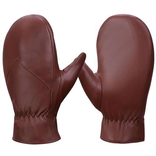 Men's Leather Mittens Warm Lambskin Mittens Winter Fleece Lined Top