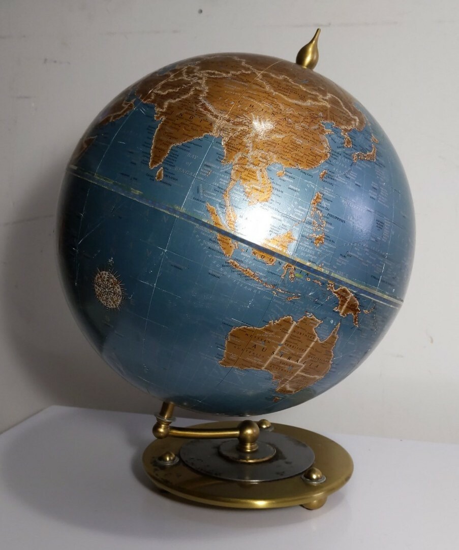 EUREKA Tigris World Globe Masterpiece Collection Brass Steel Base Blue Bronze 12