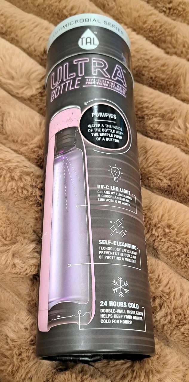 TAL Ultra Bottle 18oz Turquois UV Self-Cleaning Stainless Steel Water Purifier