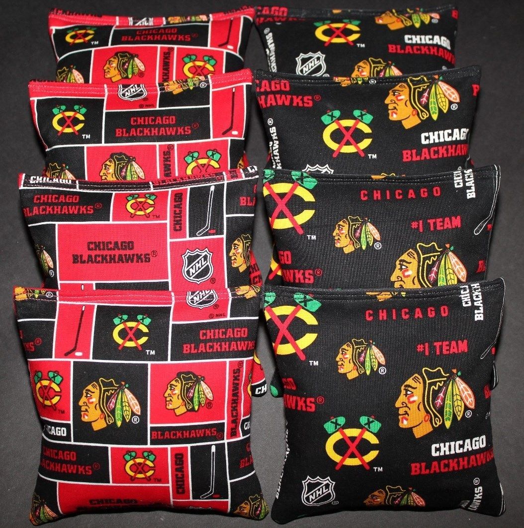 All Weather made w Chicago BLACKHAWKS Fabric 8 ACA Reg Cornhole Bean Bags
