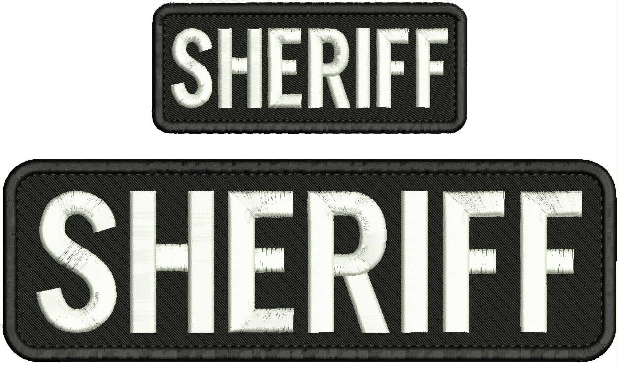 SHERIFF EMBROIDERY PATCH 3X10 AND 2X5 VELCR@ ON BACK  WHITE ON BLACK