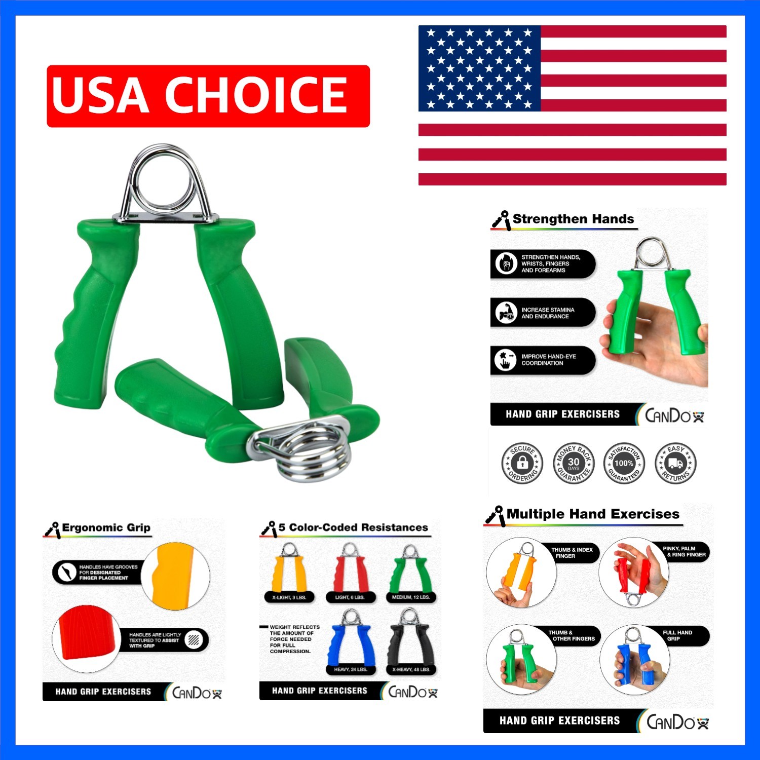 Hand Grip Exerciser Pair-Green, Medium