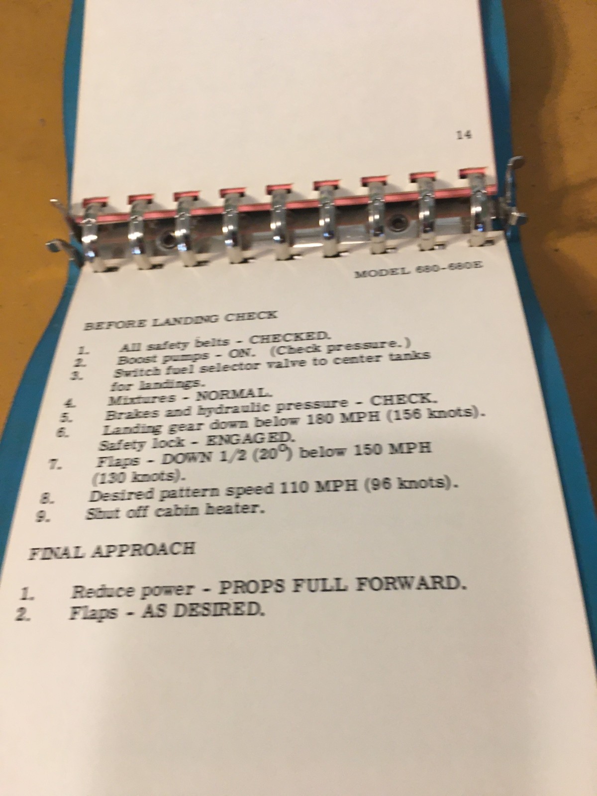 Commander 680 - 680E Pilot's Condensed Check List
