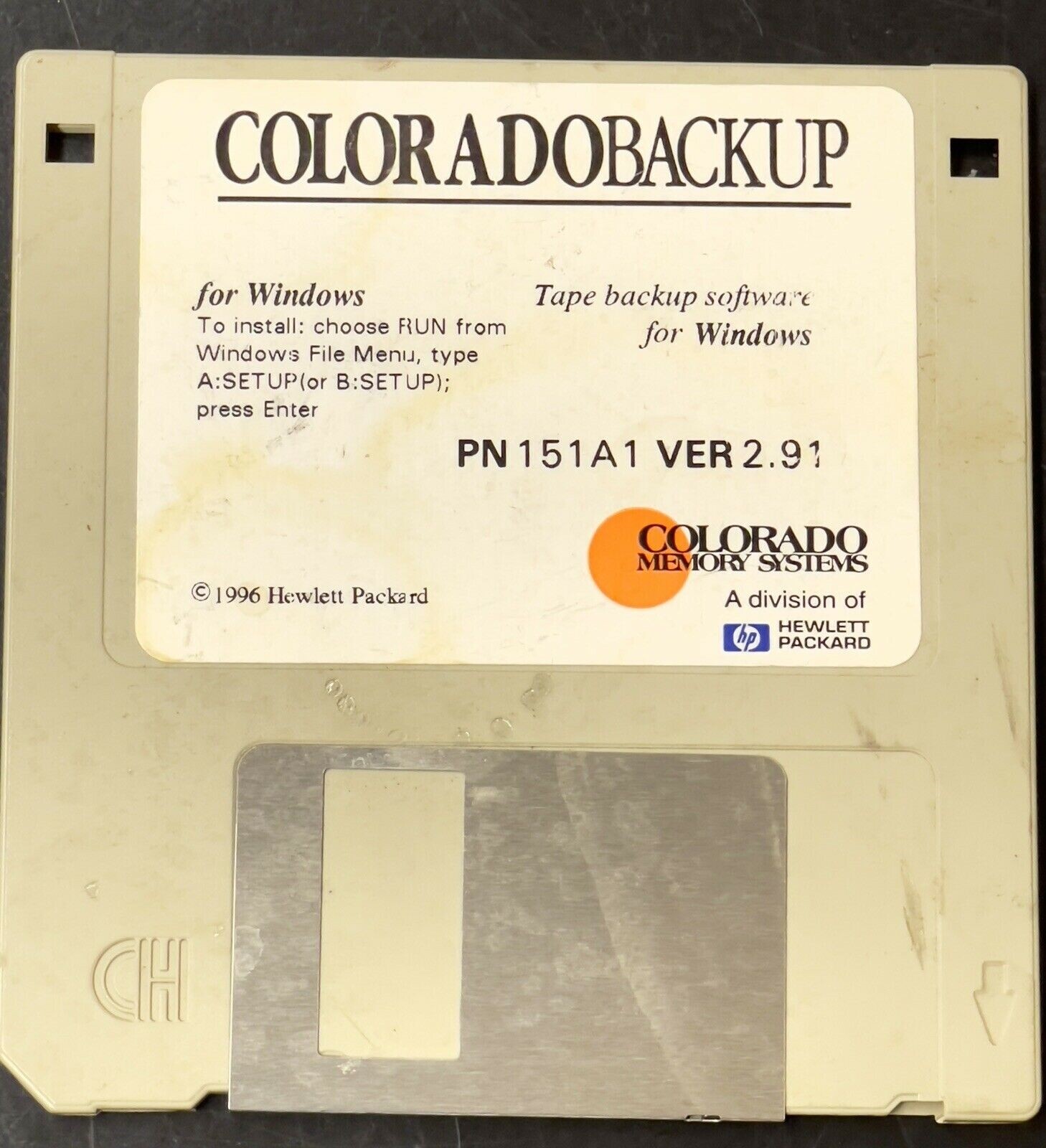 HP ColoradoBackup Colorado Tape Backup Floppy for Windows 151A1 Ver 2.91