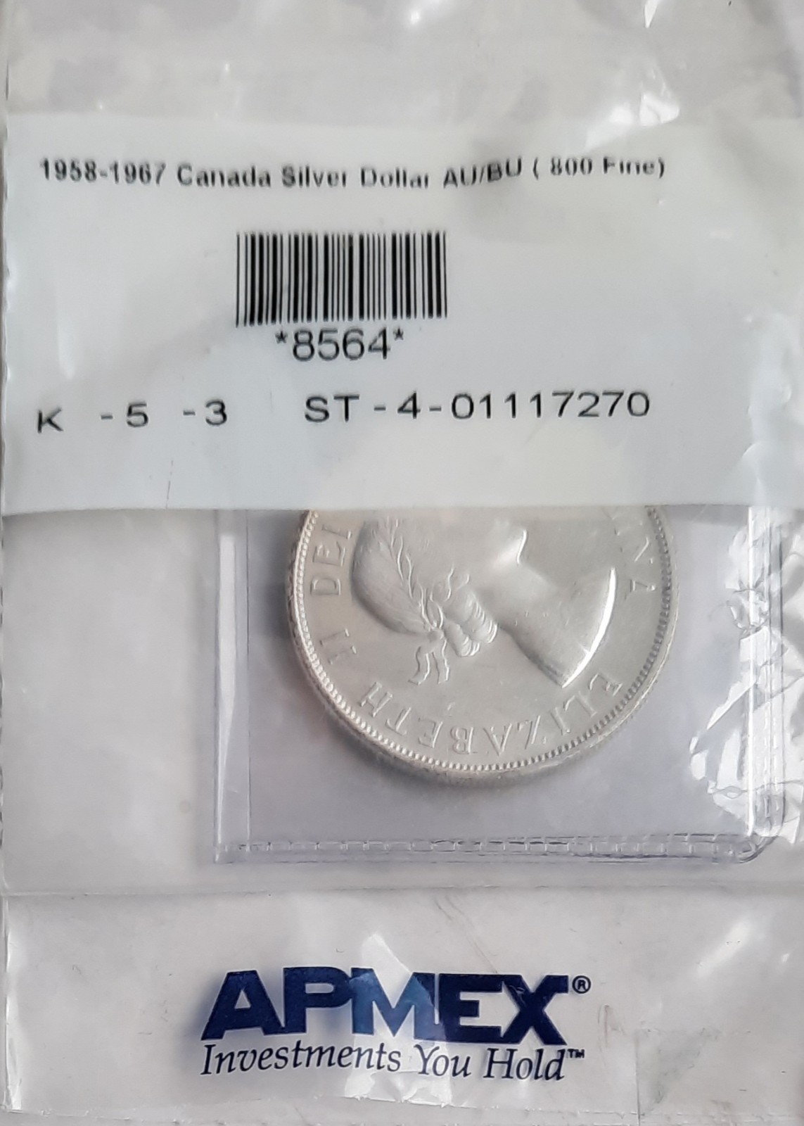 1962 Canada Silver Dollar – AU/BU – 80% Silver