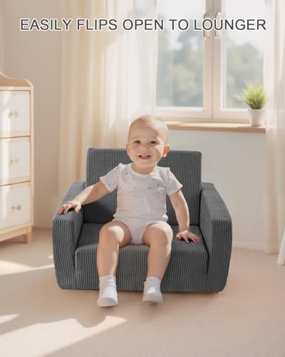 Toddle & Kids Chair,2-in-1 Soft Toddler Couches That Fold Out,Toddler Grey
