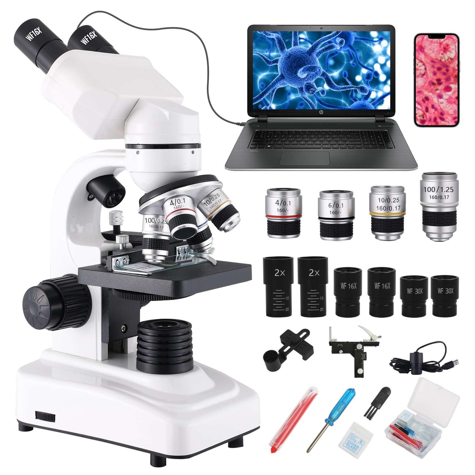 Compound Binocular Microscopes 64X-6000X with Electric Len, Microscope for Ad...
