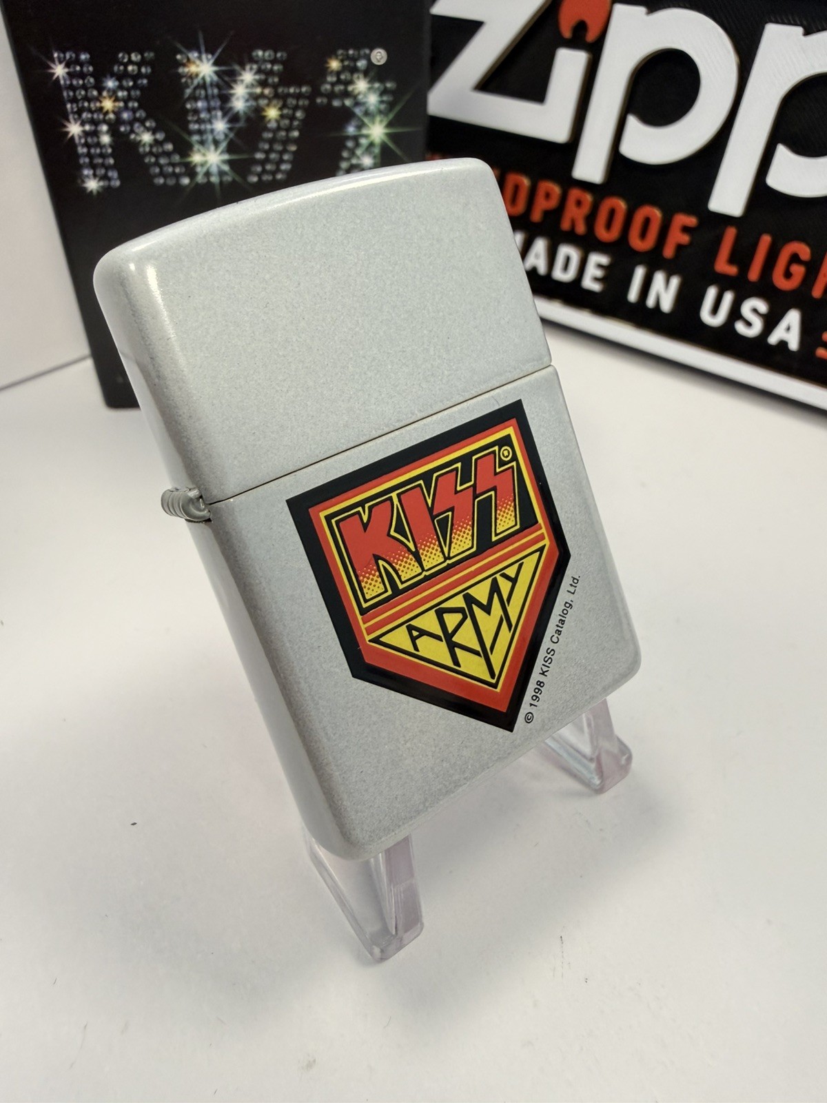 GENUINE Zippo Lighter KISS ARMY ROCK BAND Grey Matte 1998 NEW IN TIN RARE