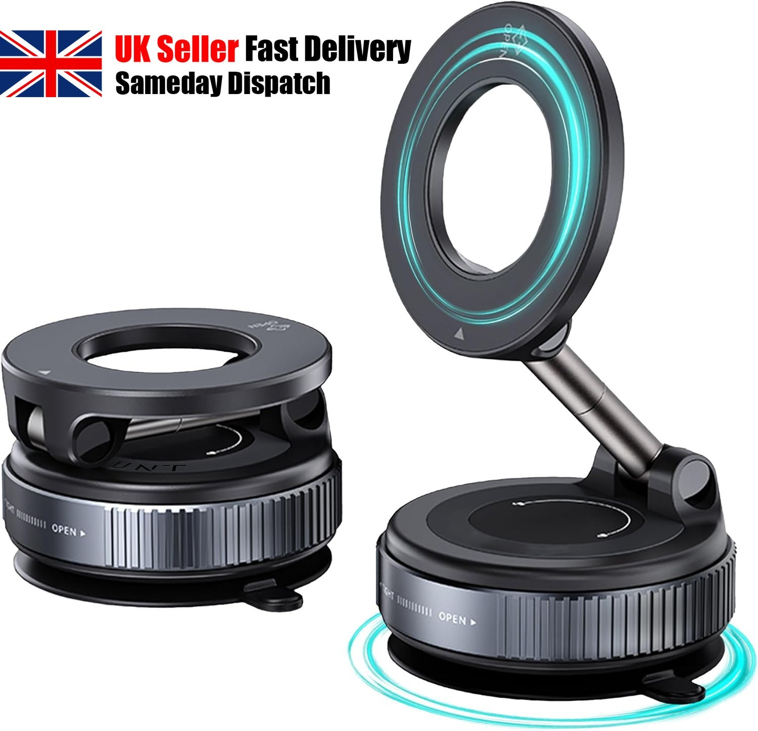 Magnetic Car Phone Holder Foldable Vacuum 360° Rotating Suction Cup Phone Mount