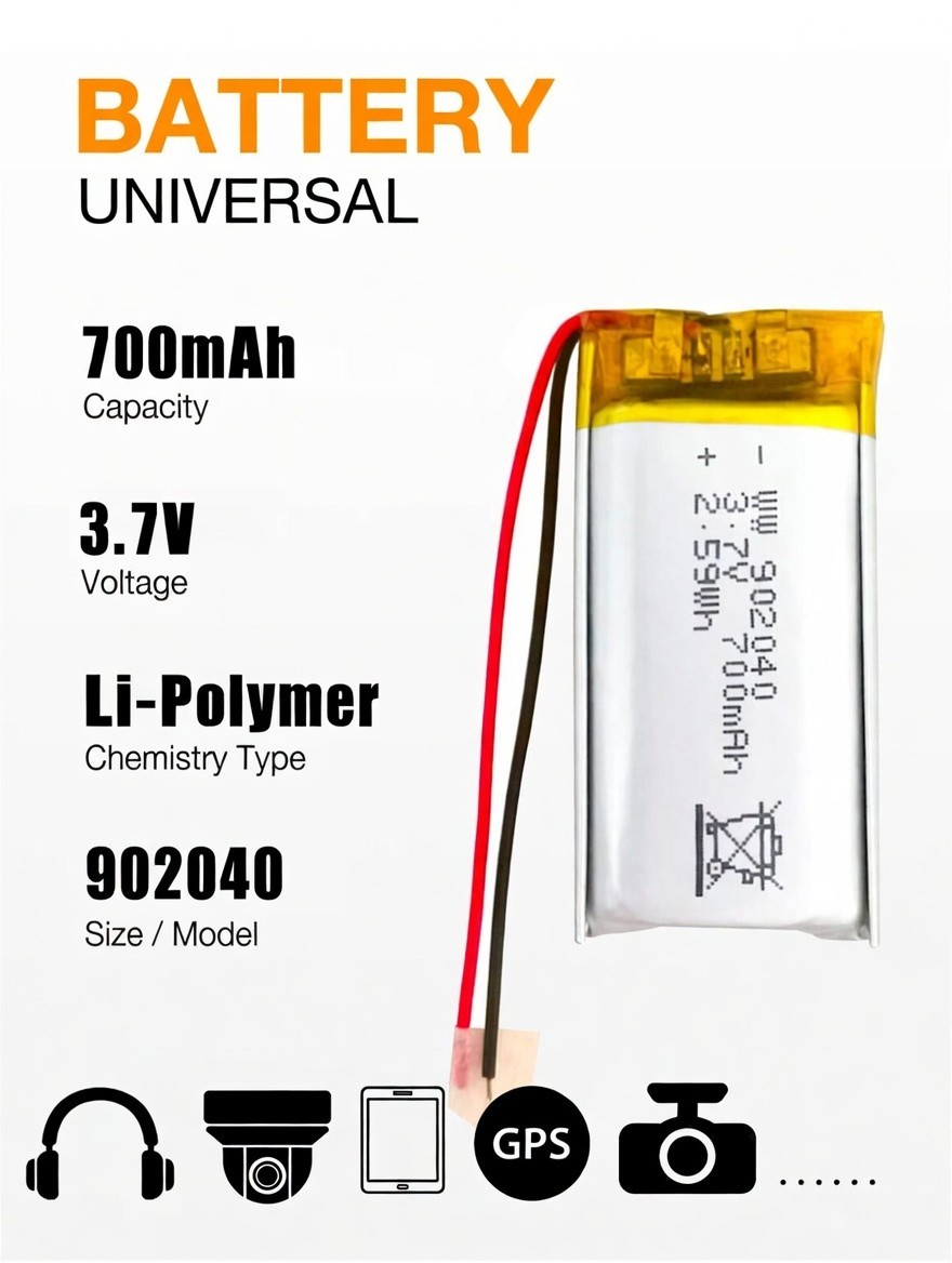 3.7V 700mAh Lipo Rechargeable Battery For MP3 Headphone Headset LED Light 902040