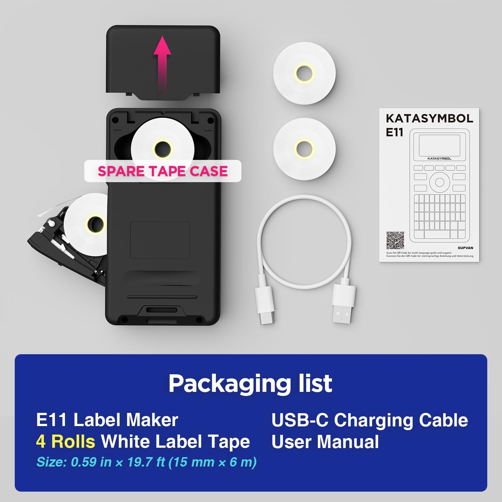 E11 Bluetooth Label Maker Machine with 4 Tapes, Support Keyboard & App with 3...