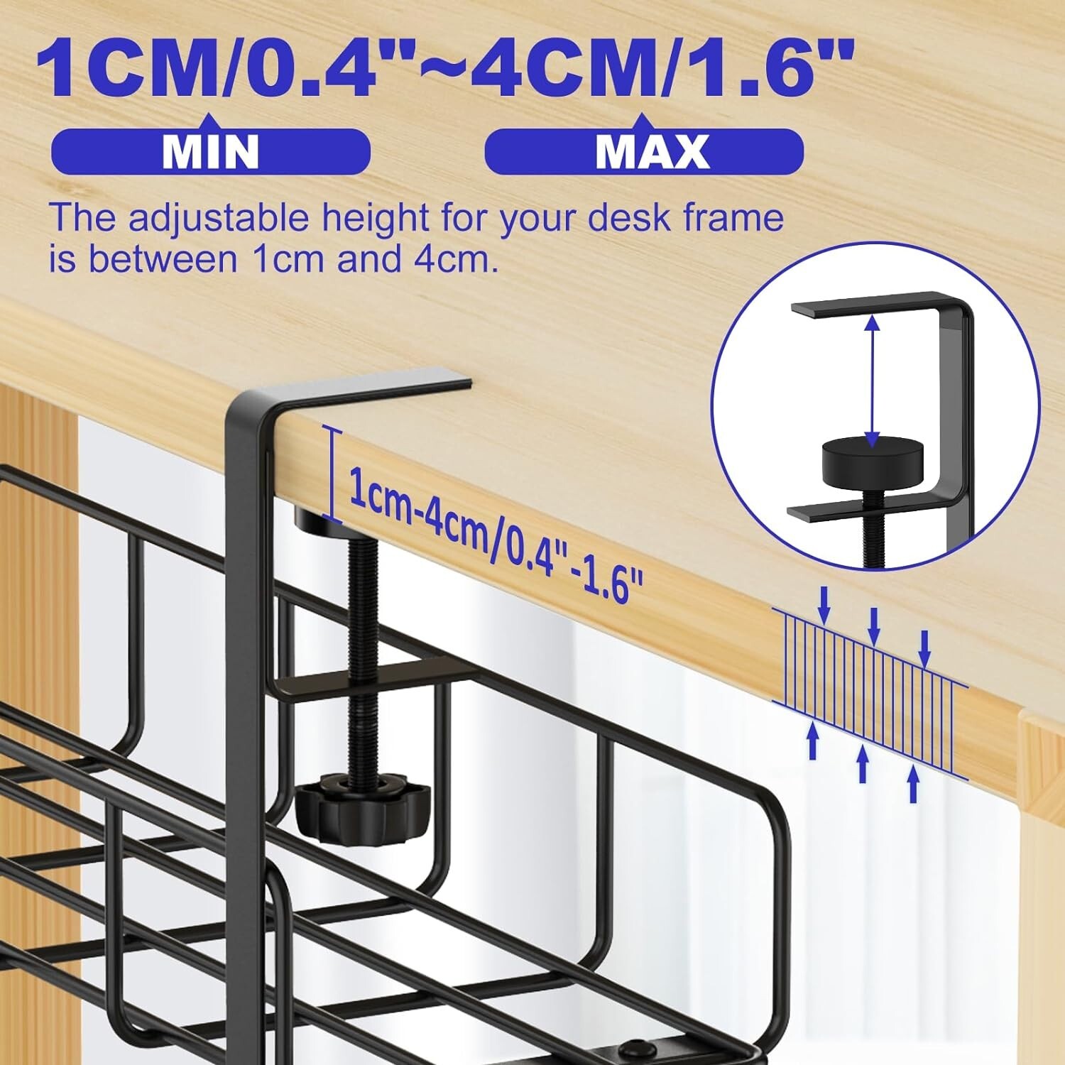 Elegant Under Desk Cable Management Tray - 15.7'' No Drill, Durable Steel Design