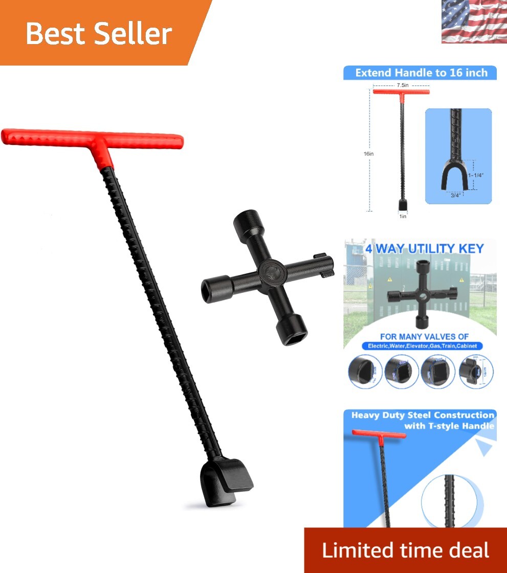 Durable 16-Inch Alloy Steel Water Meter Key with T-Handle for Professionals