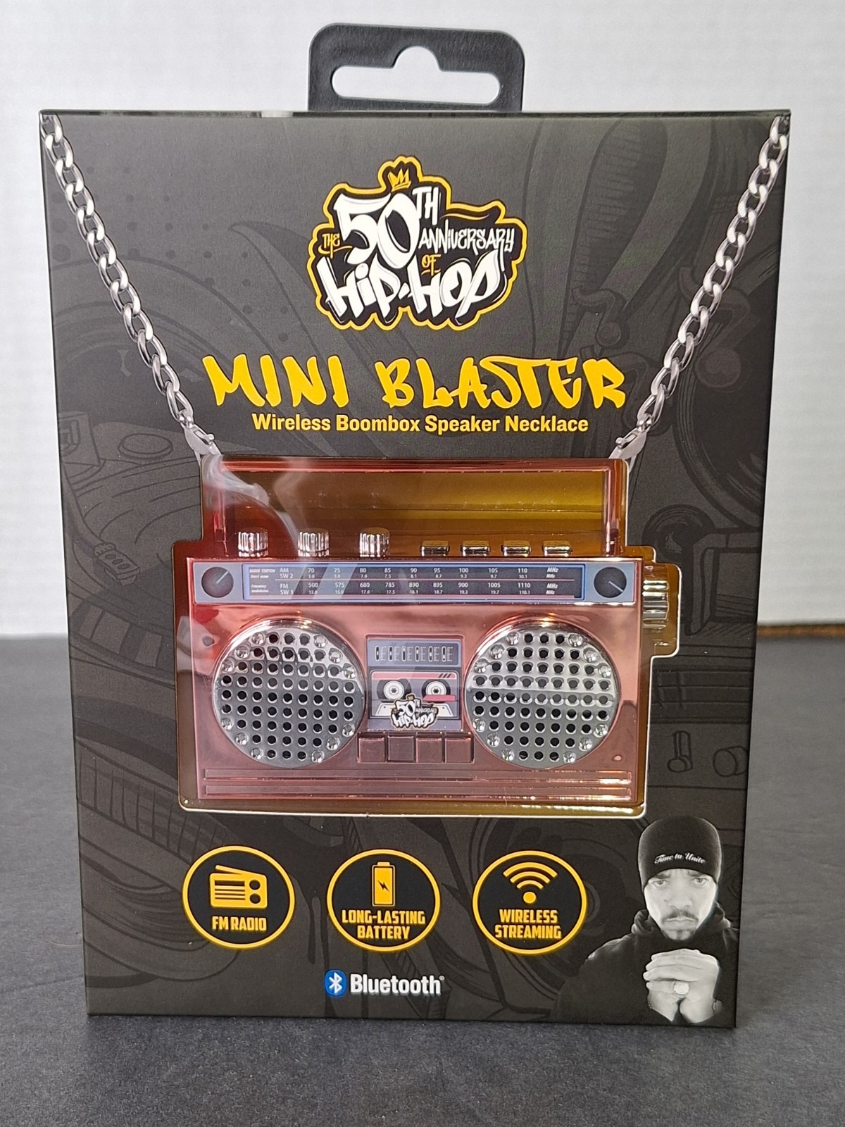 50th Anniversary Of Hip Hop Mini Blaster Wireless Boombox Speaker Necklace RAP