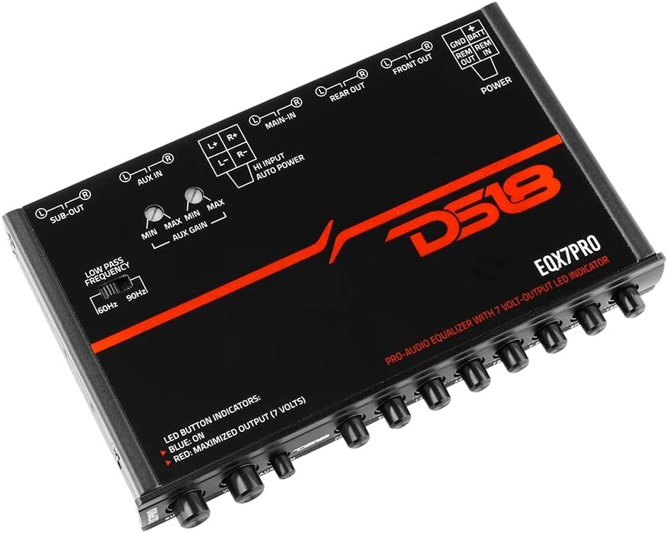 DS18 EQX7PRO 7-BAND 1/2 DIN GRAPHIC EQUALIZER w/ HIGH-LEVEL IN & HIGH-VOLT LED