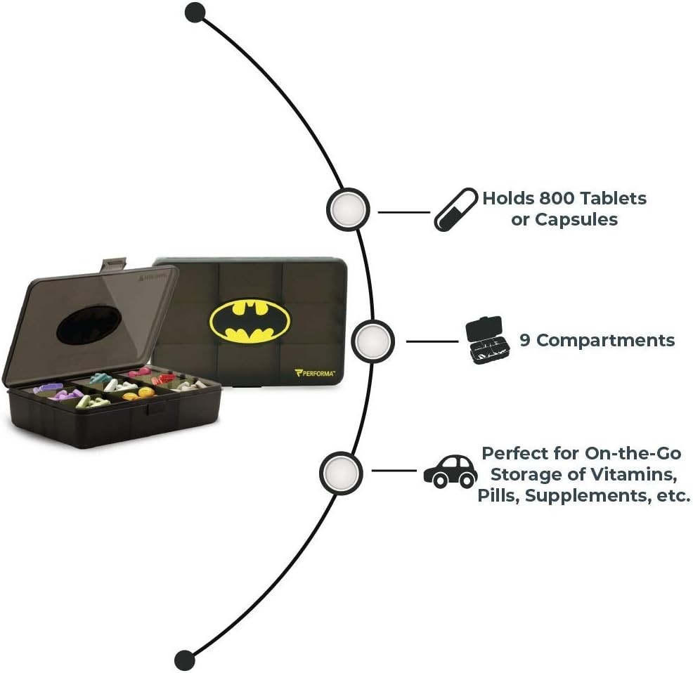 Performa Batman Chest Pill Container Case Black Dishwasher Safe BPA-Free