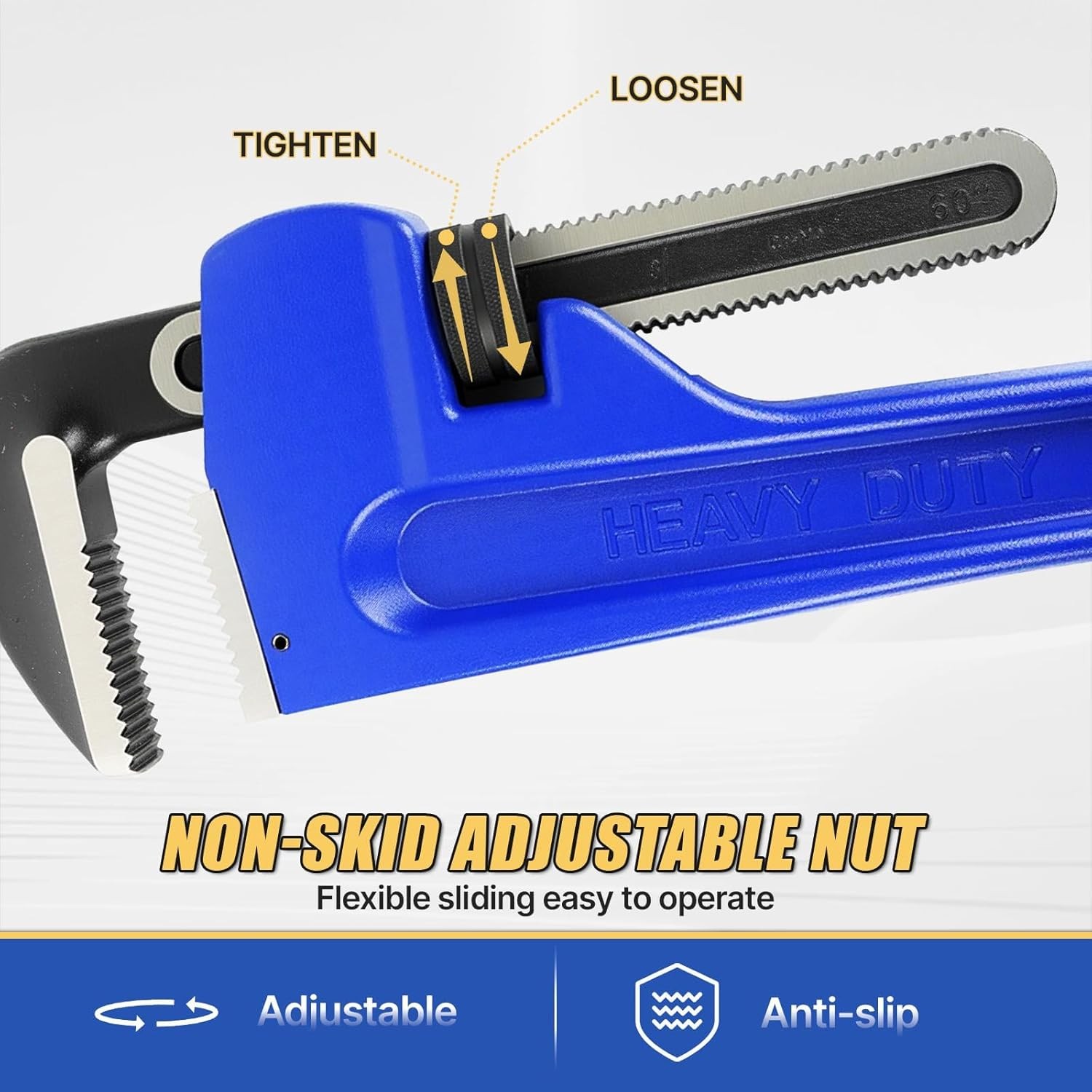 60 Inch Pipe Wrench, Jaw Opening Max 9", Adjustable Plumber Tool , Blue
