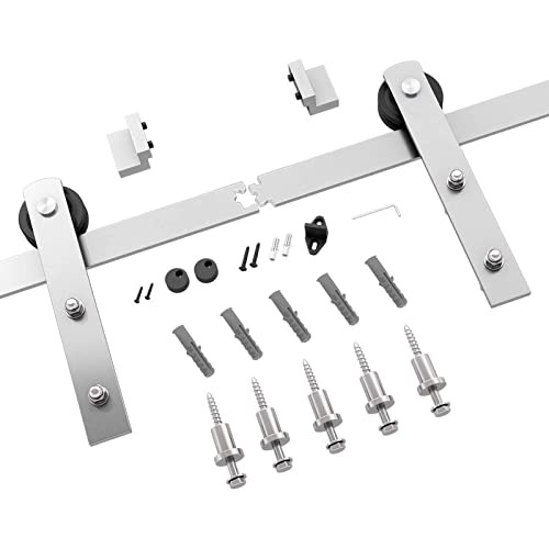 Brushed Nickel Sliding Barn Hardware Kit-Sturdy Silvery Track-Smoothly 6 Feet