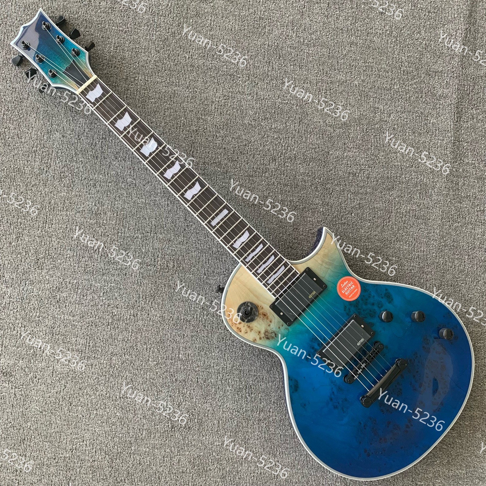 Solid Body Electric Guitar Blue Burst Burl Bone Nut HH Active Pickups