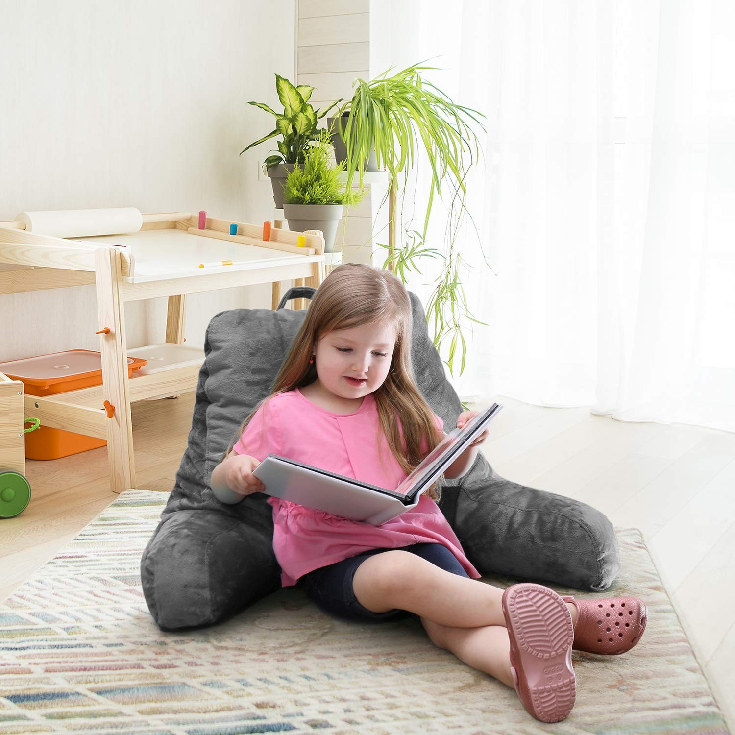 Sitting Up Pillow For Bed, Adjustable Arm Support, Grey