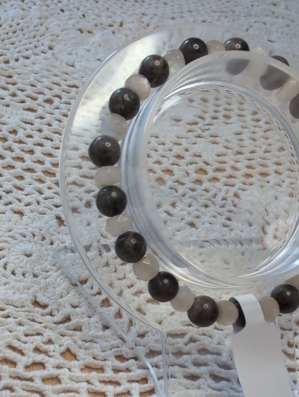 Handmade Chocolate Labradorite And Chalcedony Stretch Bracelet