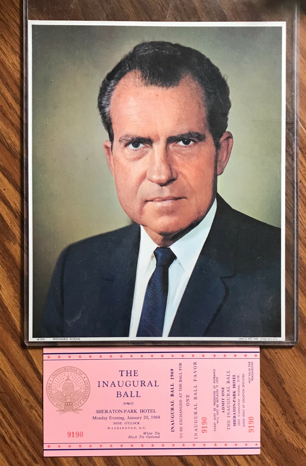 JANUARY 20 1969 RICHARD NIXON INAUGURAL BALL TICKET w/STUBS & 8x10 PICTURE 9190