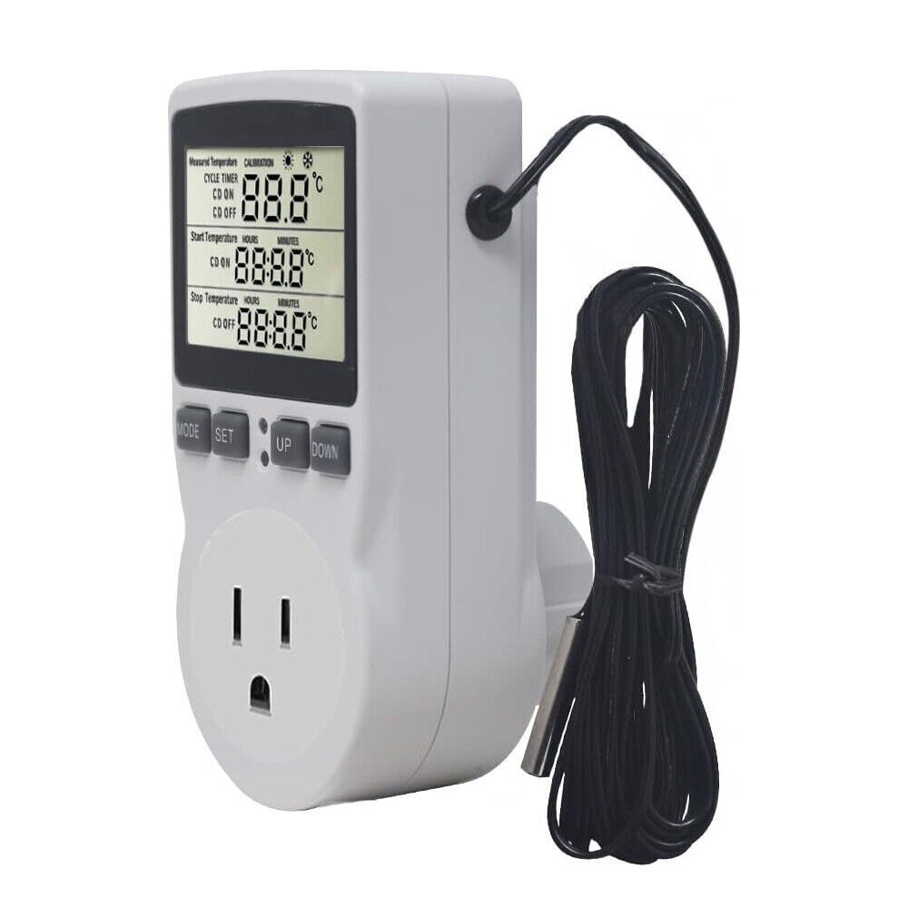Digital Thermostat Outlet Plug Temperature Controller Heating Cooling with Probe
