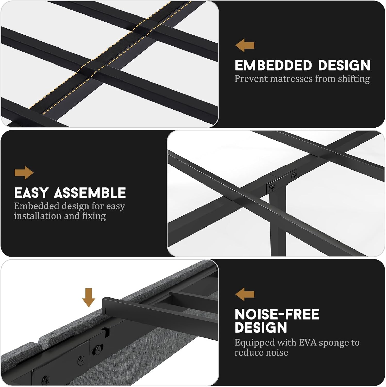 Queen Size Upholstered Bed Frame with Headboard Metal Platform Bed Frame Queen