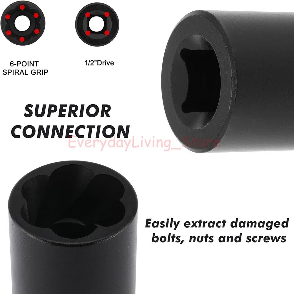 5Pcs Wheel Lug Nut Remover 1/2" Drive Twist Socket Kit Remove Damaged Locked Nut