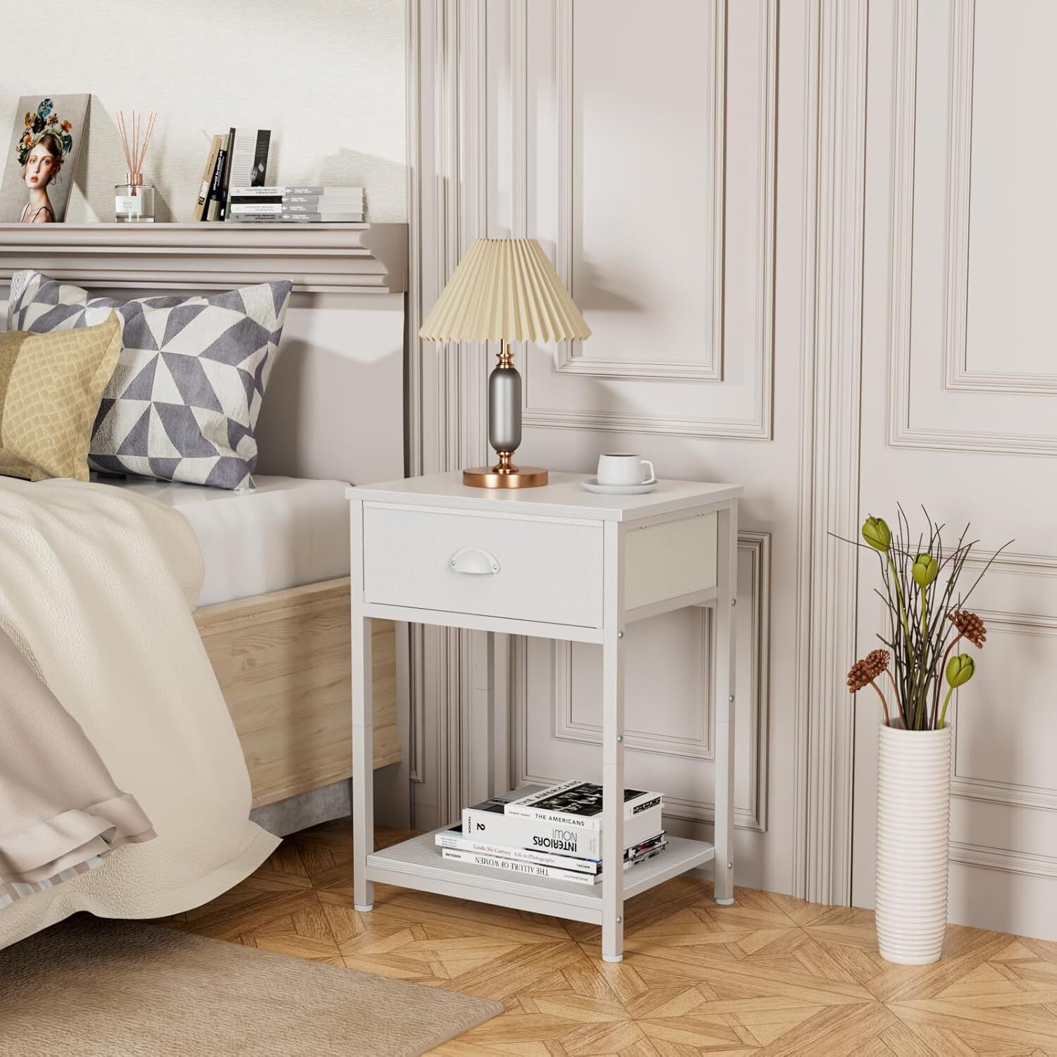 White Nightstands Set of 2 End Table Side Table Bedside Table for Small Spaces