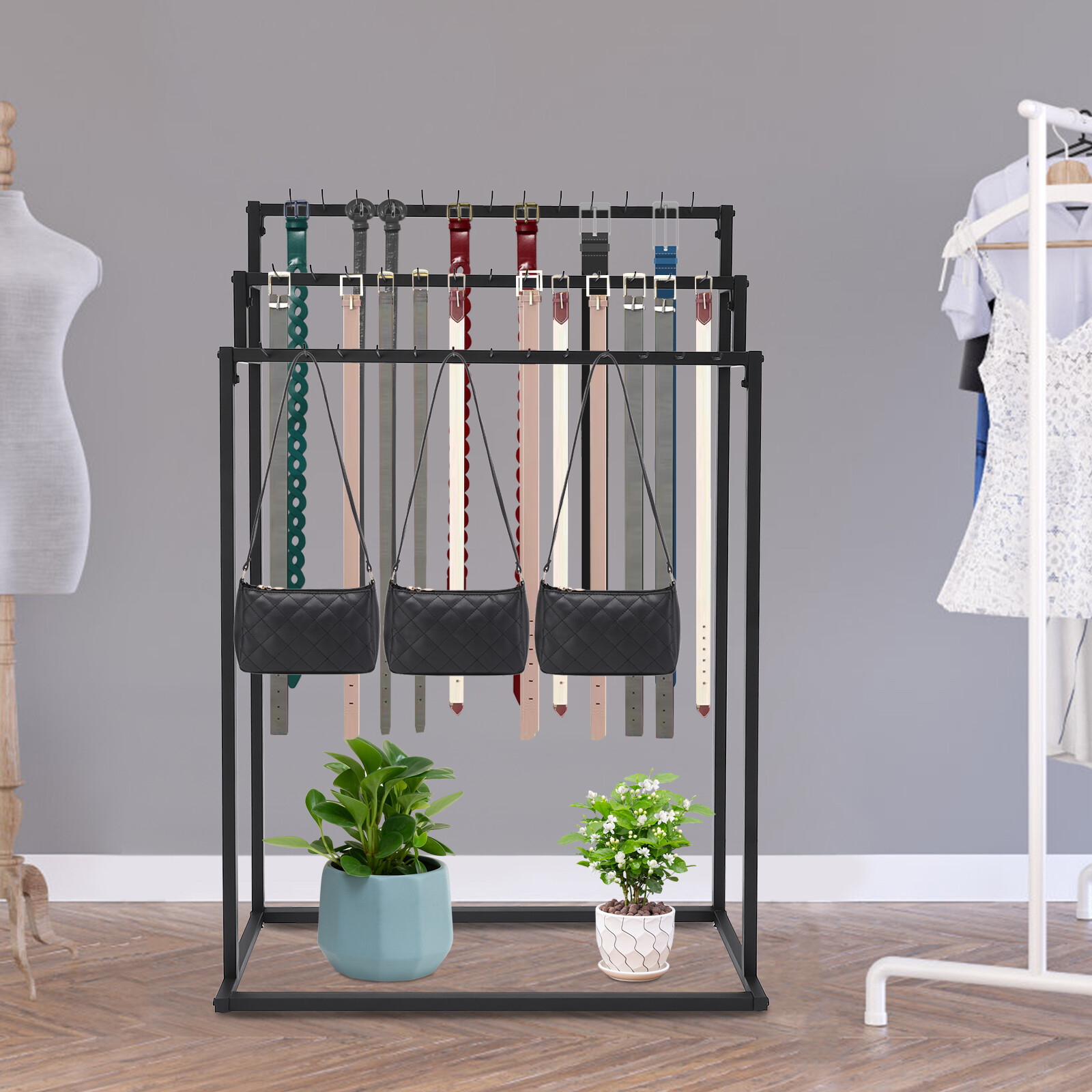Commercial Floor Mounted Belt Hanger 39Hook Display Stand Organizer 100*40*150cm