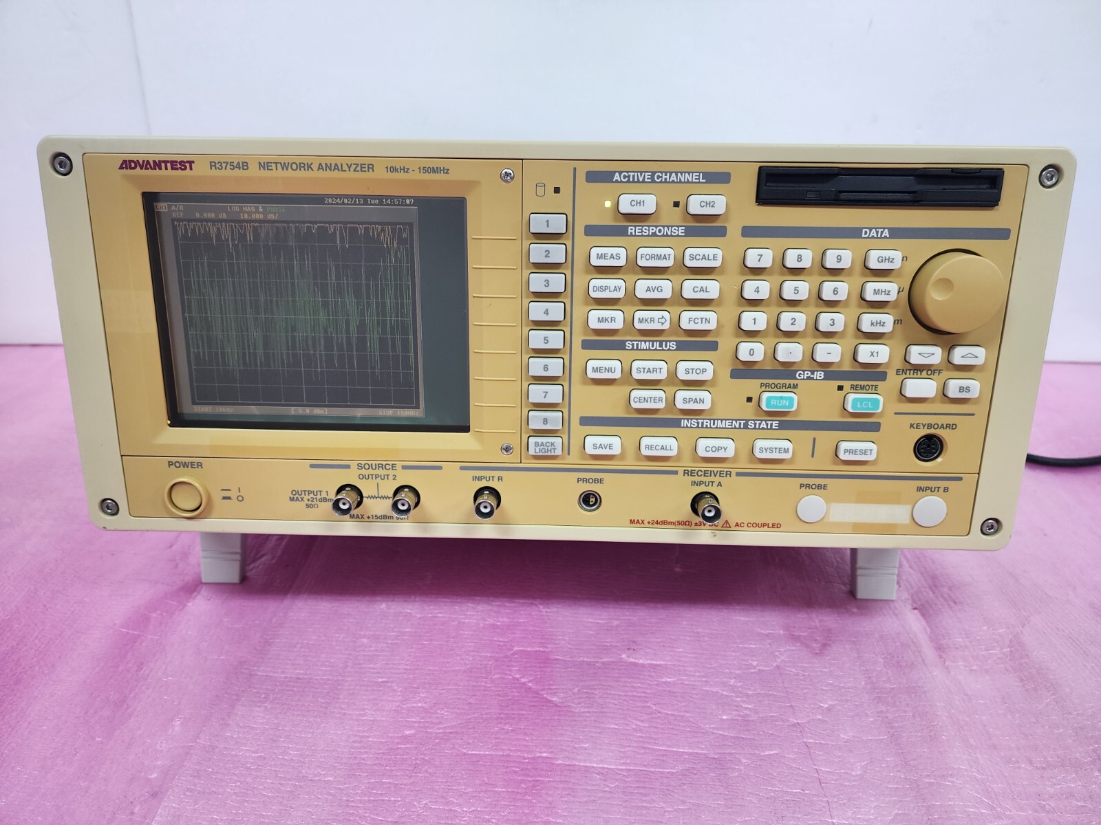 ADVANTEST R3754B Network Analyzer, 10kHz to 150MHz, Output 1/2, R/A ch, Op01/10