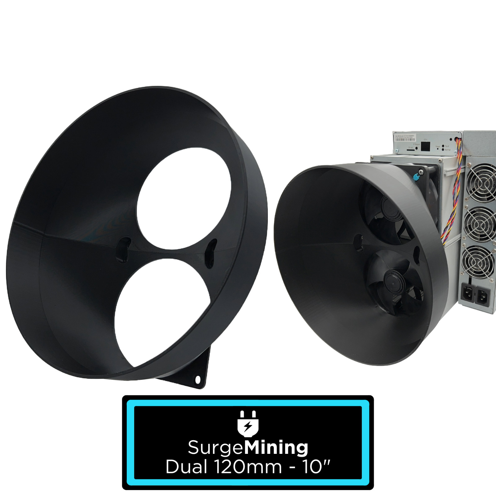 Dual 120mm to 10 Inch Split Fan Shroud Silencer ASIC Antminer IceRiver Goldshell