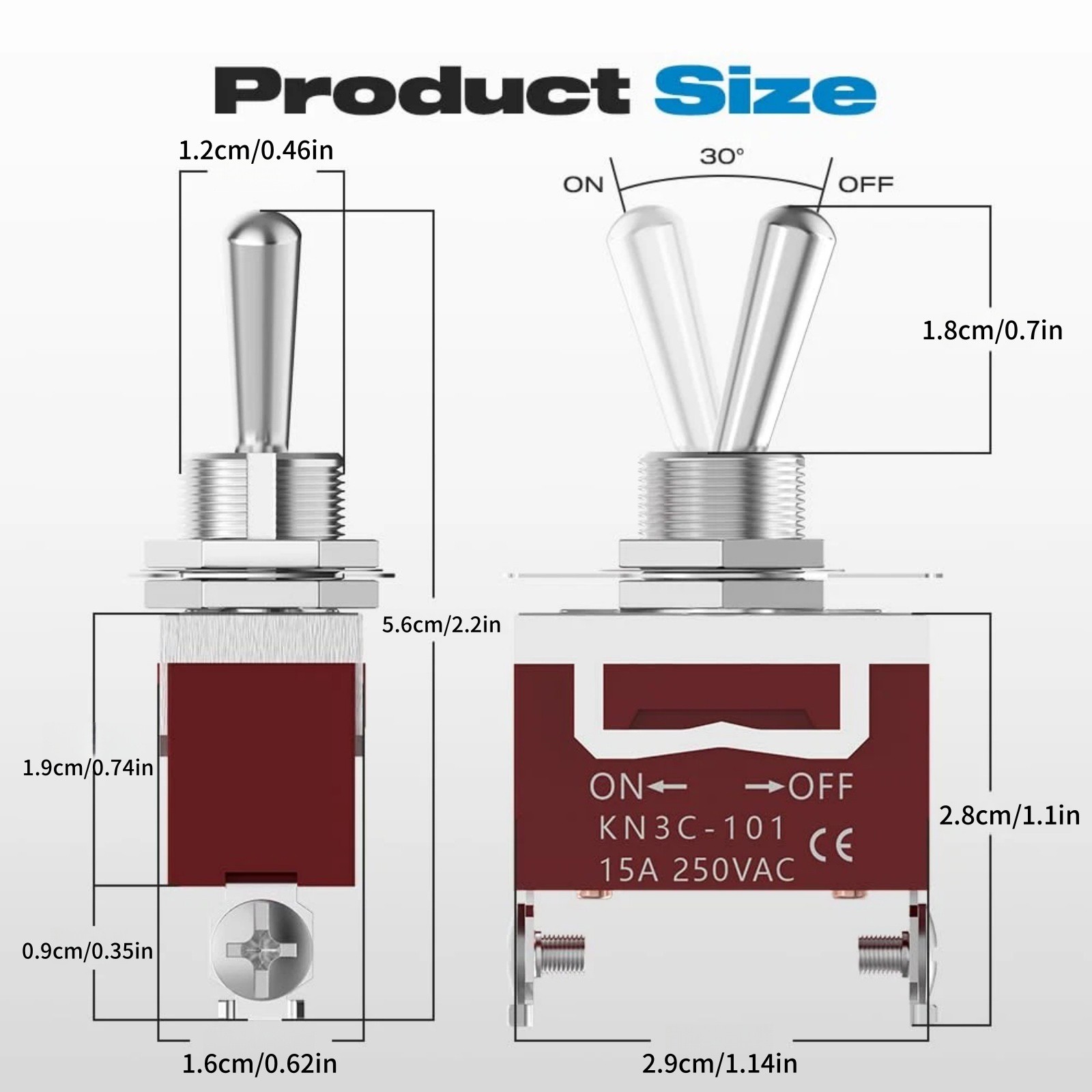 2Pack Durable Toggle Switch ON/OFF 2Pin SPST 30A 12V Waterproof IP65 Rating