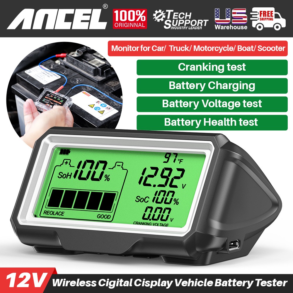 12V Battery Tester Cranking Charging Battery Test Solar Display ANCEL BM200 PRO