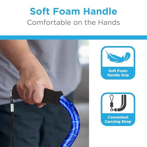 Shoe Horn Offset Cane, 2-in-1 Shoe Helper & Walking Aid, Self Blue Waves